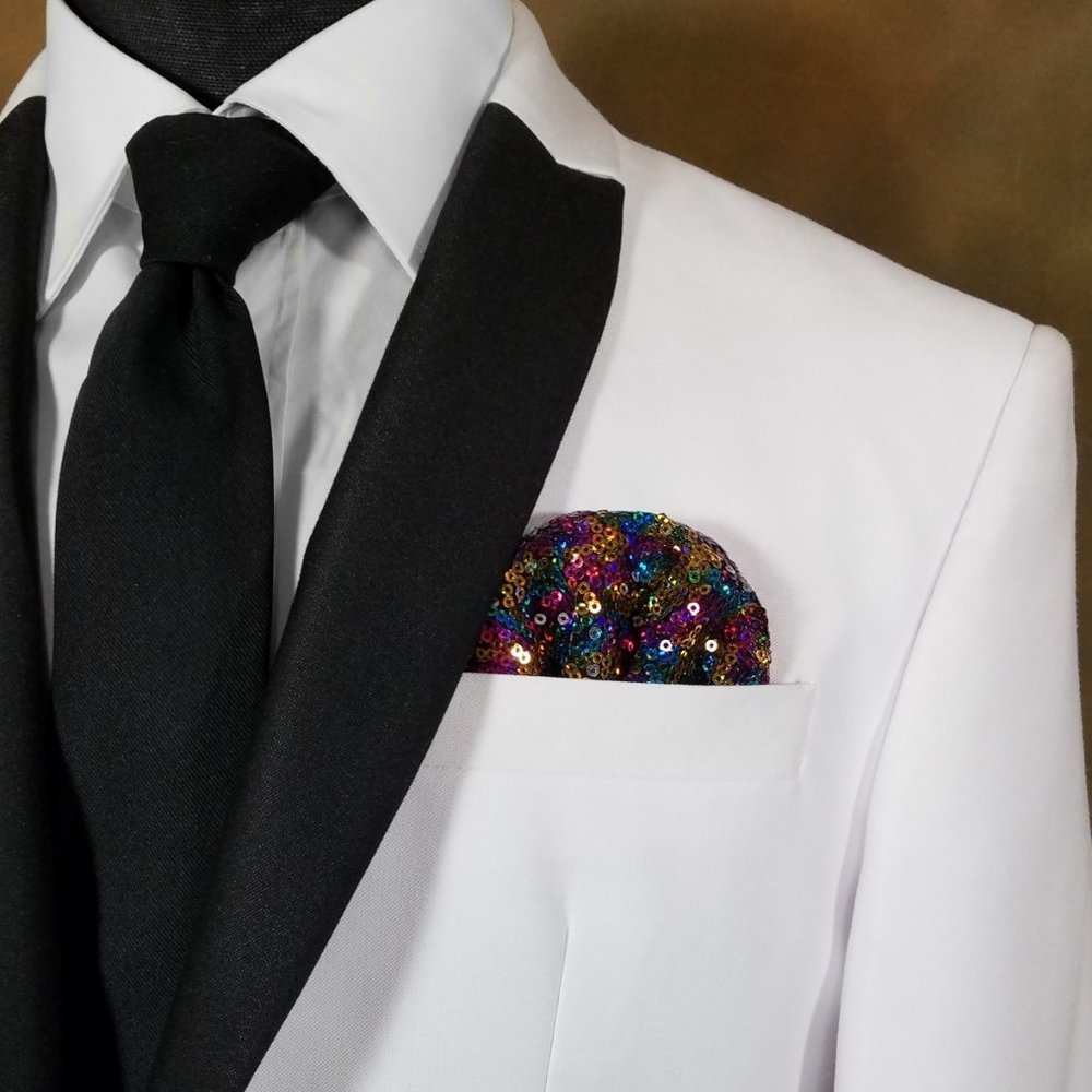 New! Men's Sequin Pre-Folded Pocket Square Insert - Iridescent Multi-Color